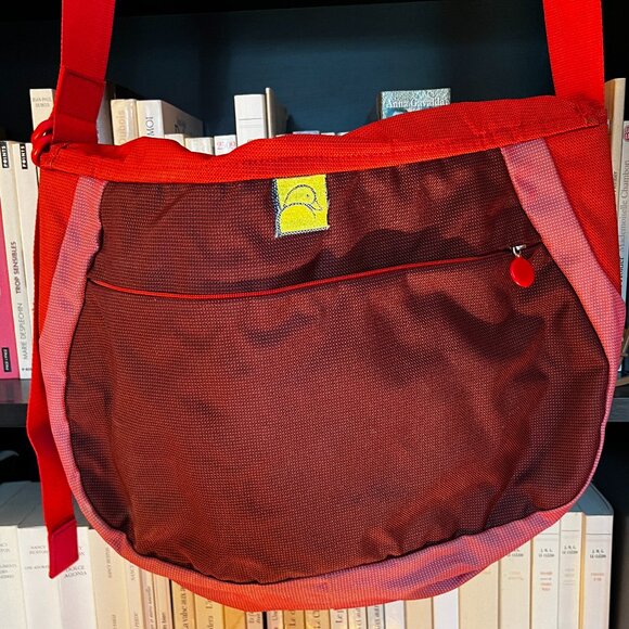 Mandarina Duck Crossbody Nylon Red, Pink and Yellow Embroidered Beaded Boho Bag - Picture 5 of 8